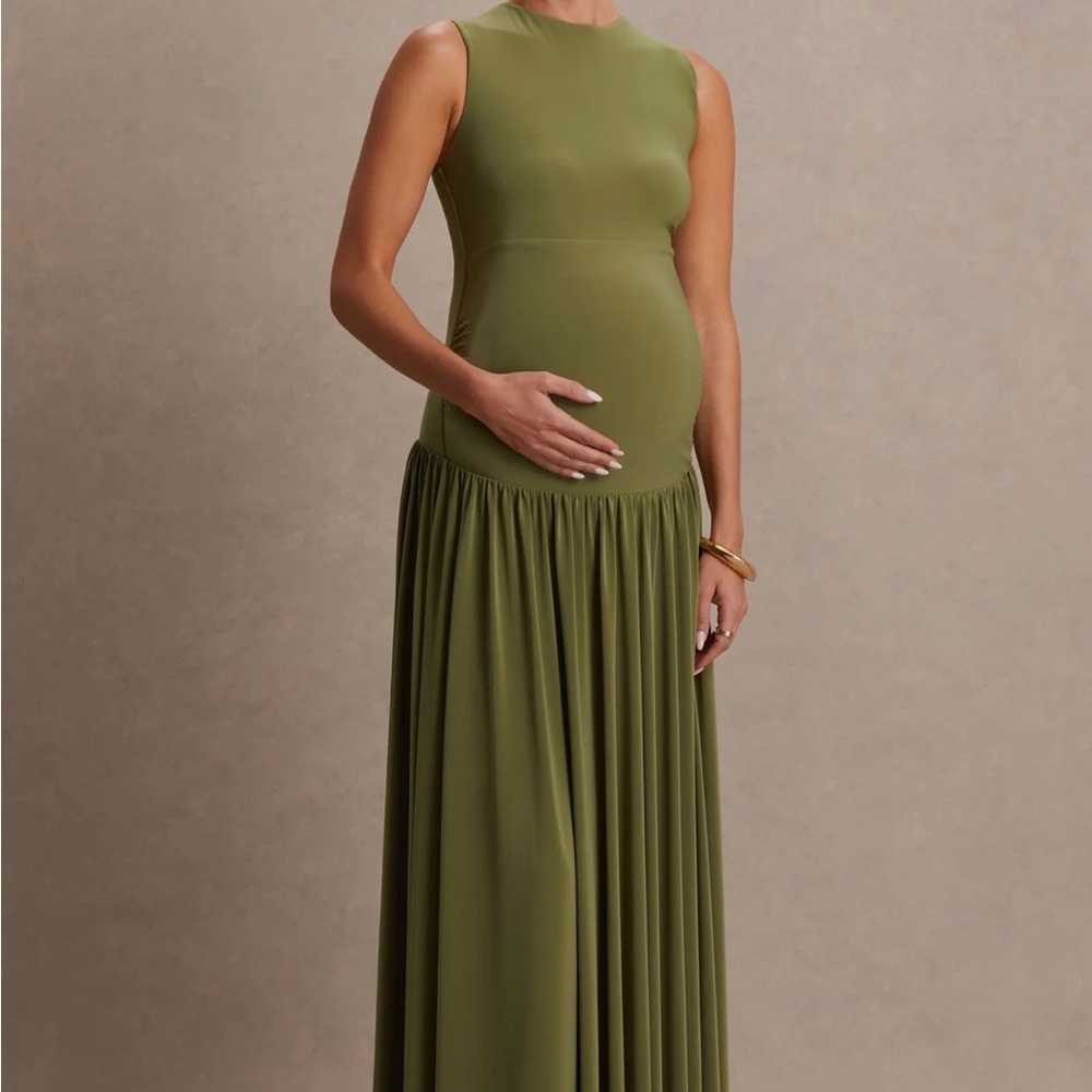Club L London Olive Green Maternity Maxi Dress - Sleeveless